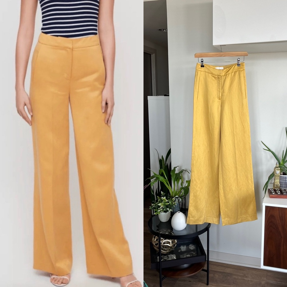 Aritzia Wilfred Cézanne Cairo Gold Linen New Wide Leg High Rise Casual Pant Sz4